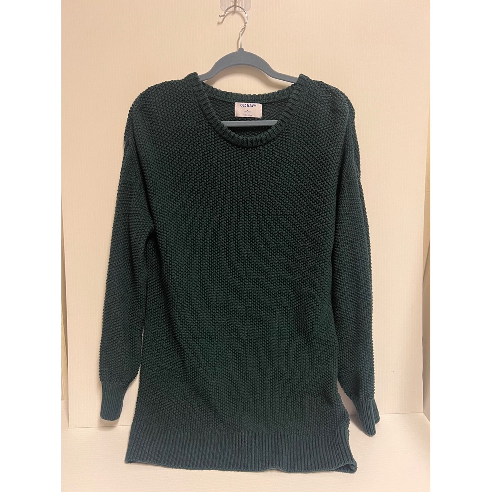 Old Navy Womens Forest Green Tunic Length Textured Knit Crew Neck Sweater Medium